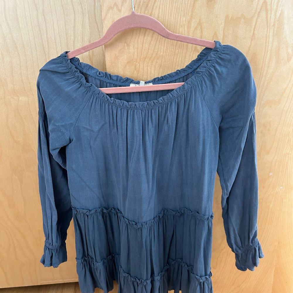 Blue off the shoulder shirt